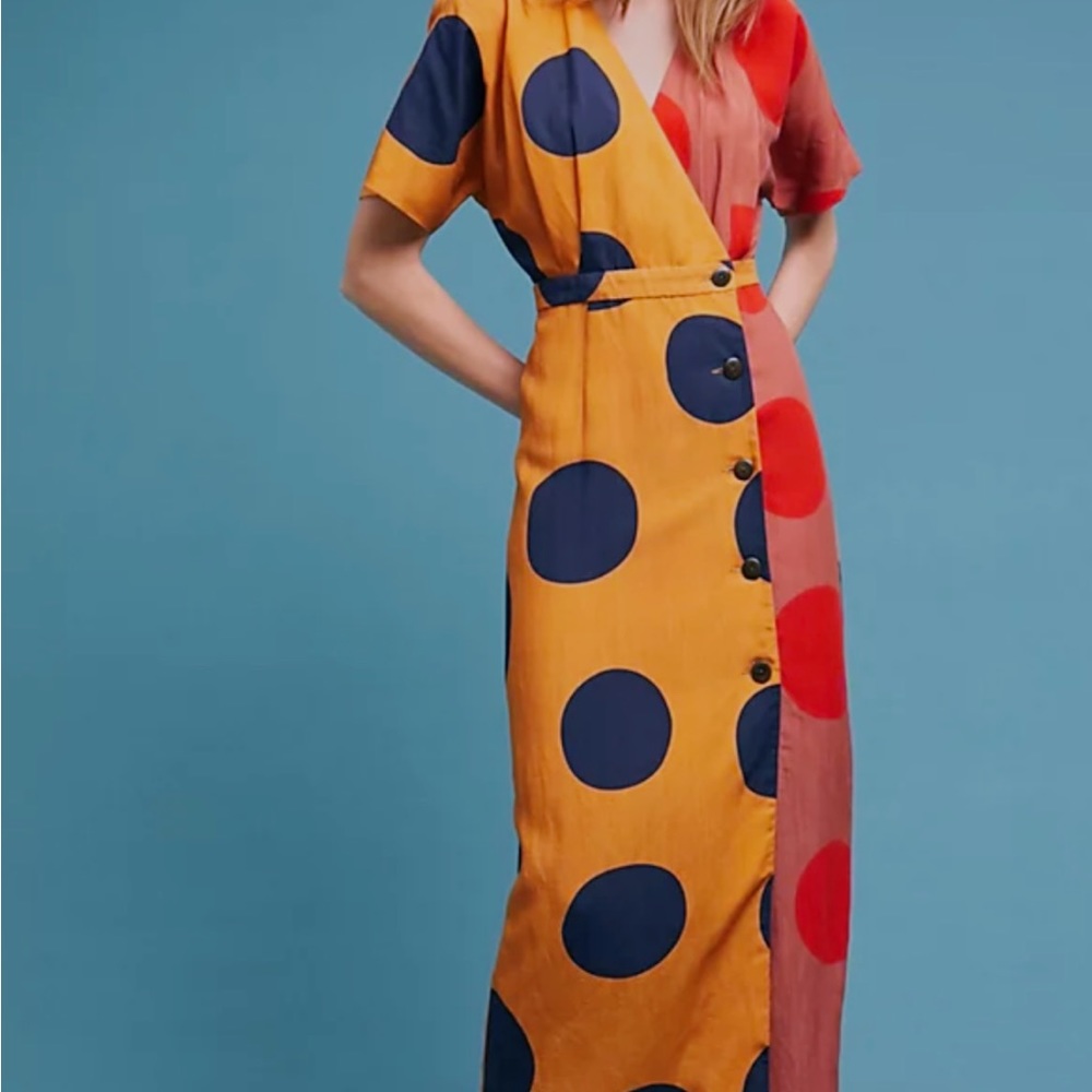 ISO mara hoffman // amrita polka dot button front midi size 8-10.